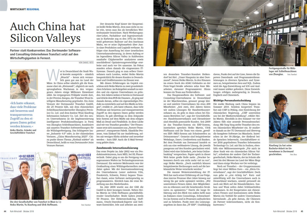 Ruhr Wirtschaft: Transfact Artikel: Auch China hat Silicon Valleys